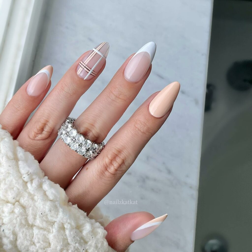 Rock 25 Chic White Almond Nail Designs in 2024 26 Plaid Patterns on White Almond Nails