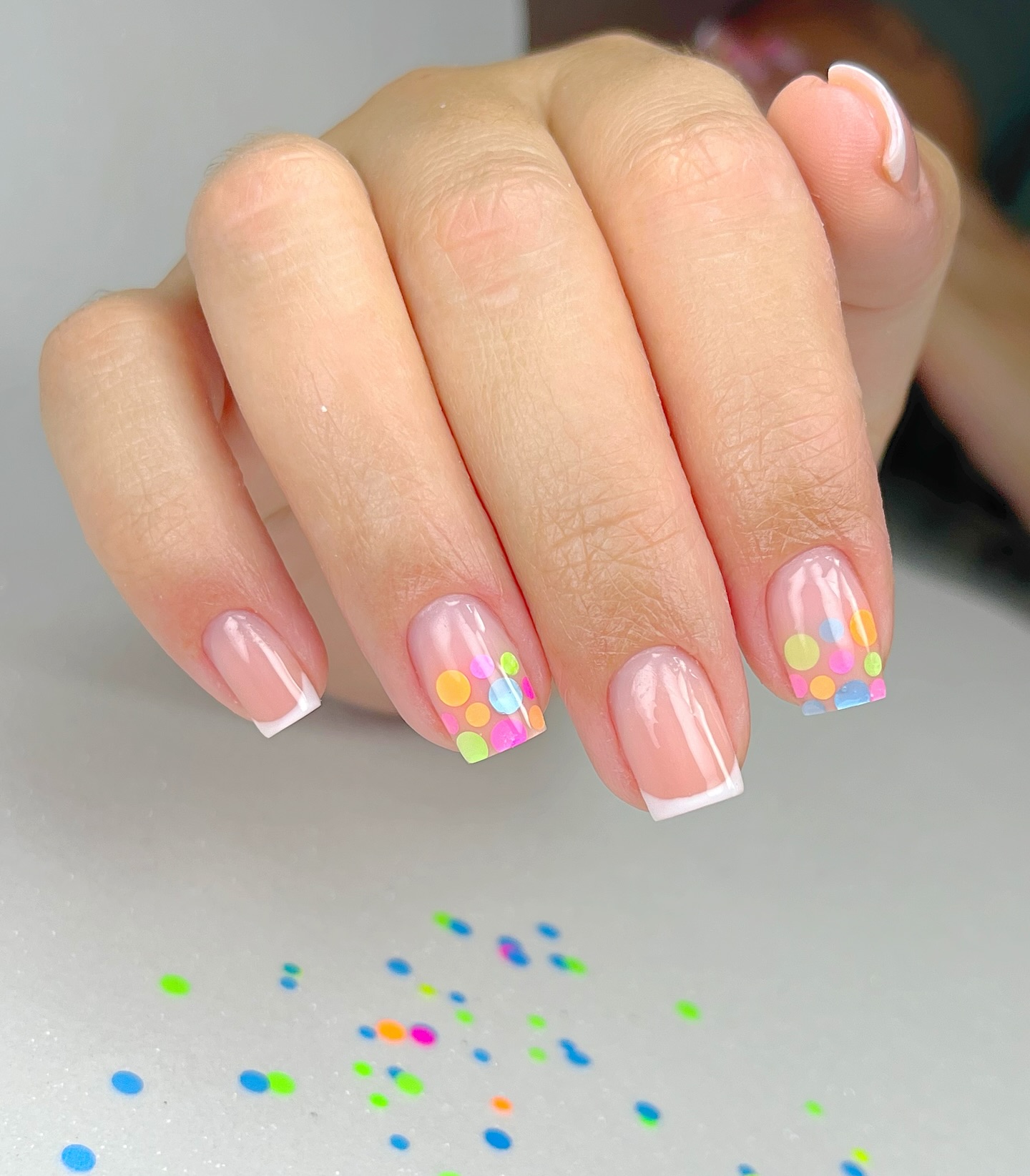 30 LATEST GREEN NAIL DESIGNS TO TRY TODAY ✨ 27 Playful French Manicure with Confetti Dots