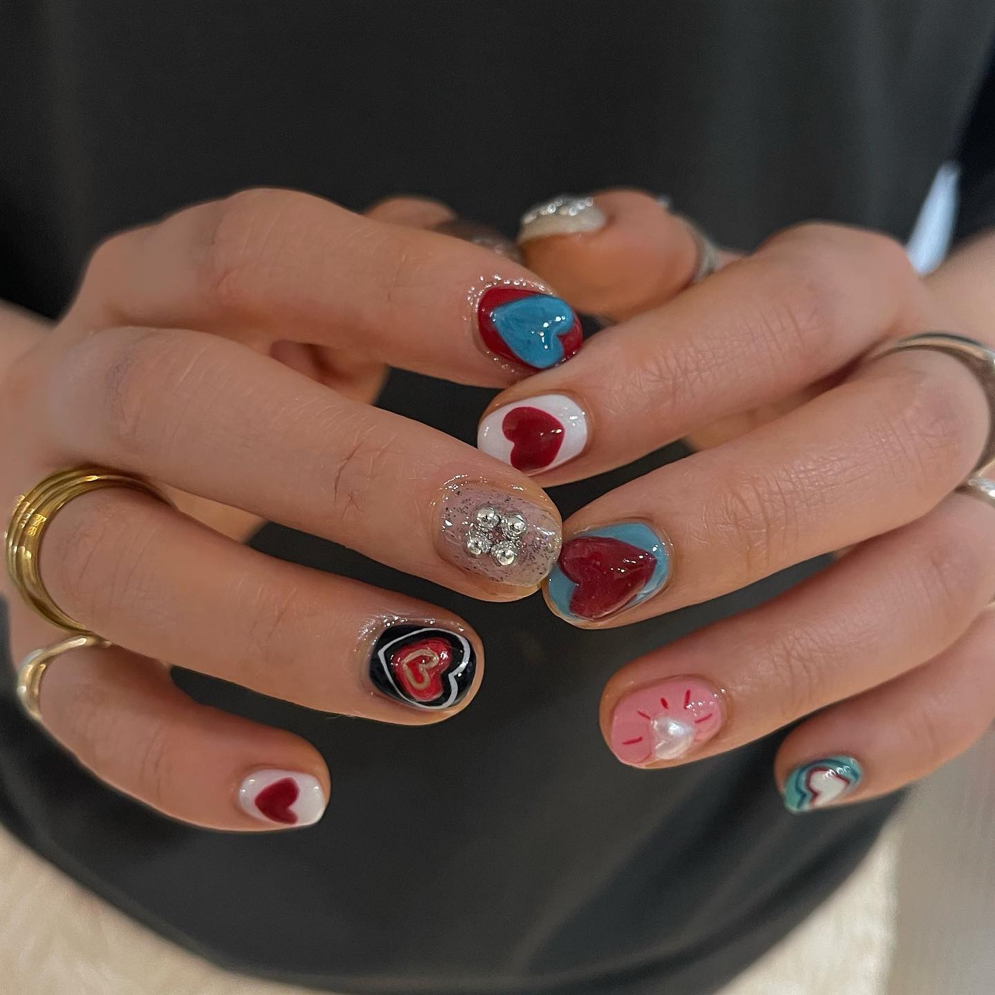 20 Latest Red Nail Designs To Try Today ✨ 27 Playful Heart and Glitter Nail Art Inspiration
