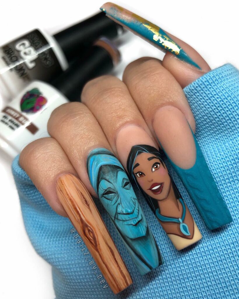 50 Latest Disney Nails Ideas To Try In 2024! 19 Matte Pocahontas Tones Disney Nails