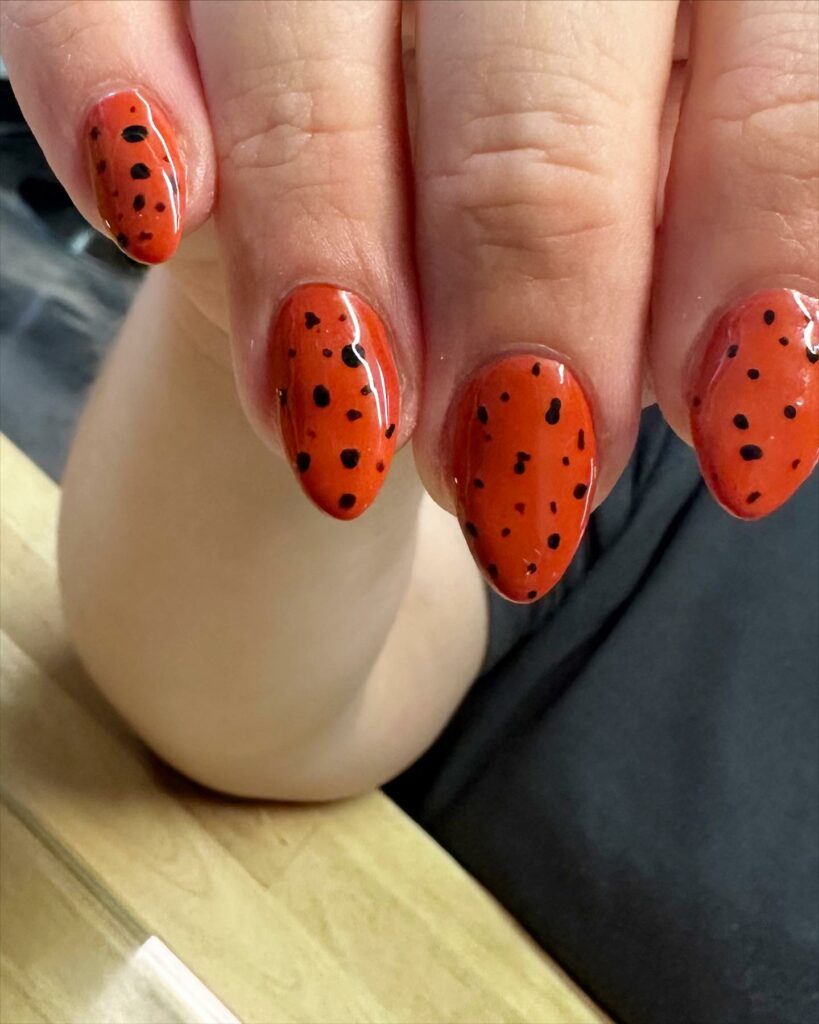 Stylish Burnt Orange Nail Trends of 2024 π 49 Polka-Dot Burnt Orange