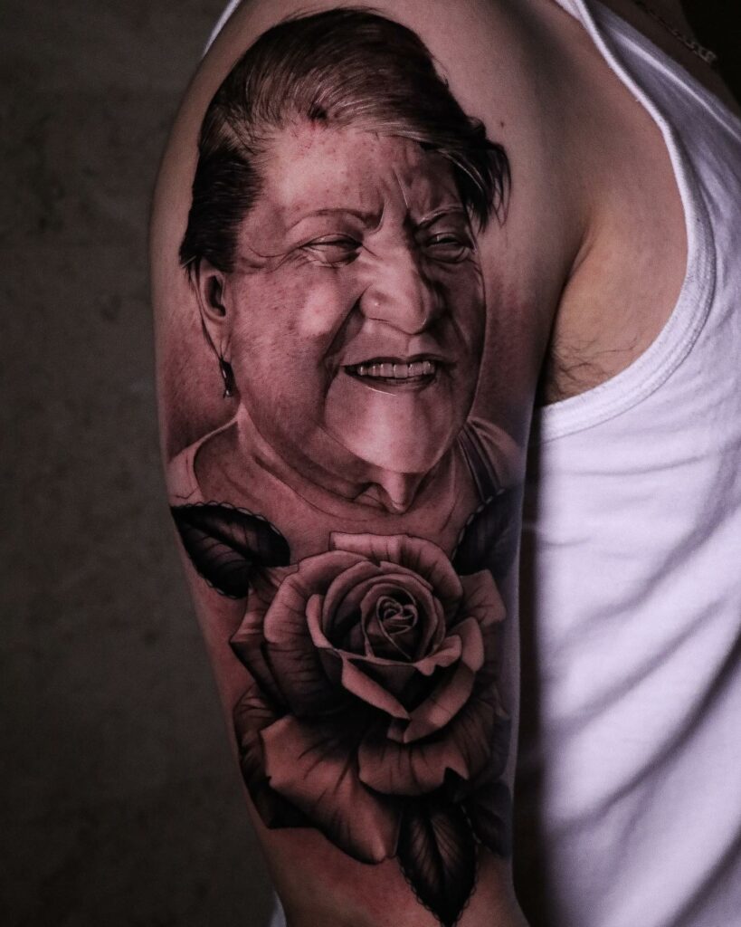 11+ Grandma Tattoo Ideas That Will Blow Your Mind! 17 Portrait Of Grandma With Rose Tattoo