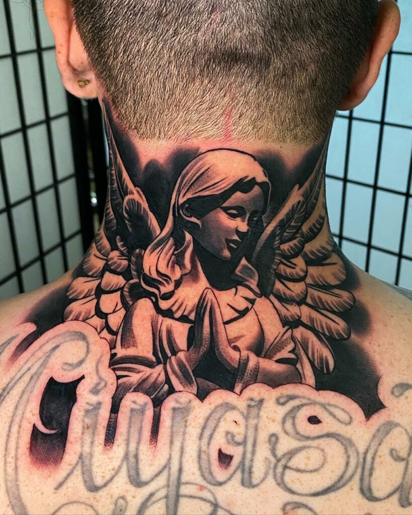 10+ Angel Neck Tattoo Ideas That Will Blow Your Mind! 16 Praying Angel Tattoo