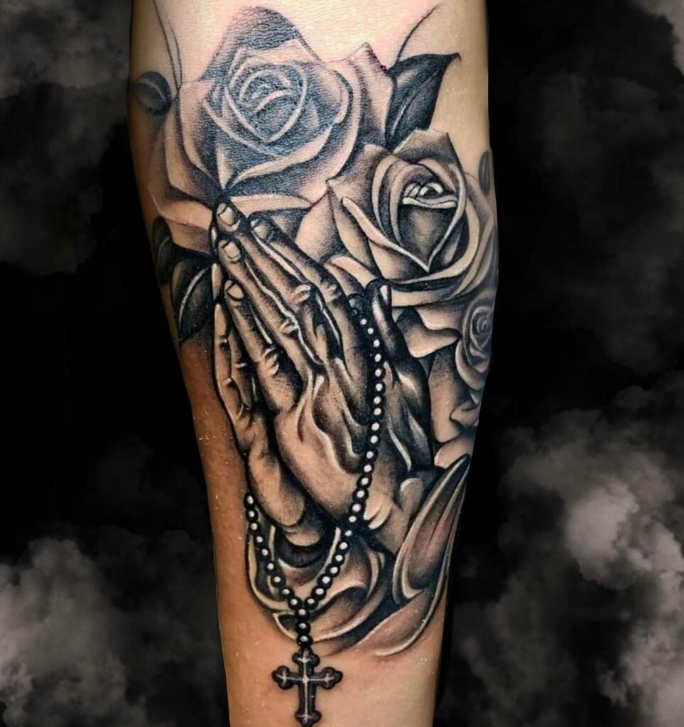 12+ Hand Rosary Tattoo Ideas To Inspire You 11 Praying Hands Rosary Tattoo Design