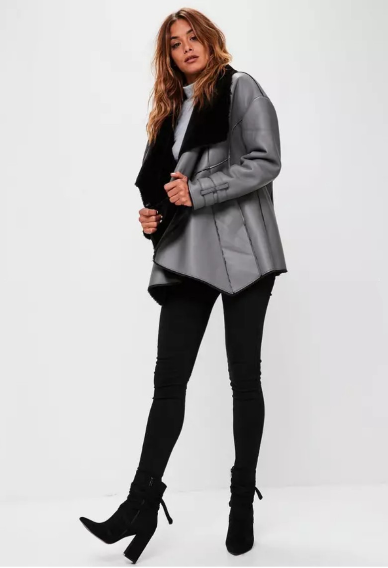 Celebrity Trend - Shearling Jackets & Coats 21 Premium Gray Waterfall Shearling Jacket