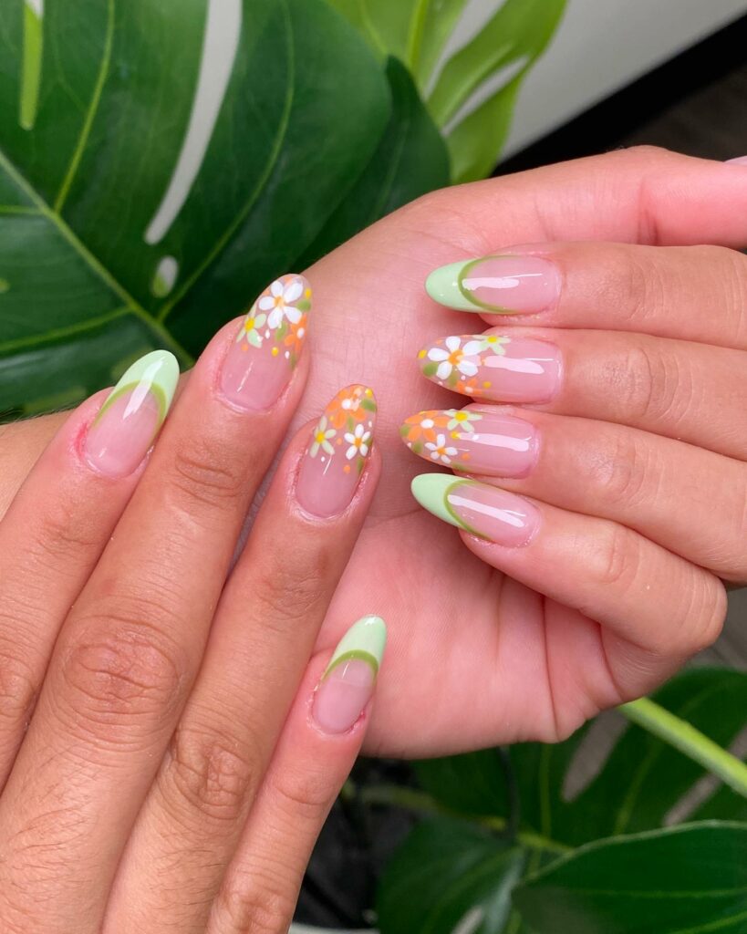 Try in 2024: 39 Latest Short Almond Nail Designs 42 Pressed Florals short almond nails