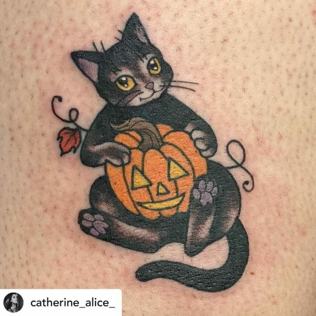 11+ Cat Finger Tattoo Ideas That Will Blow Your Mind 19 Pumpkin Cat Tattoo