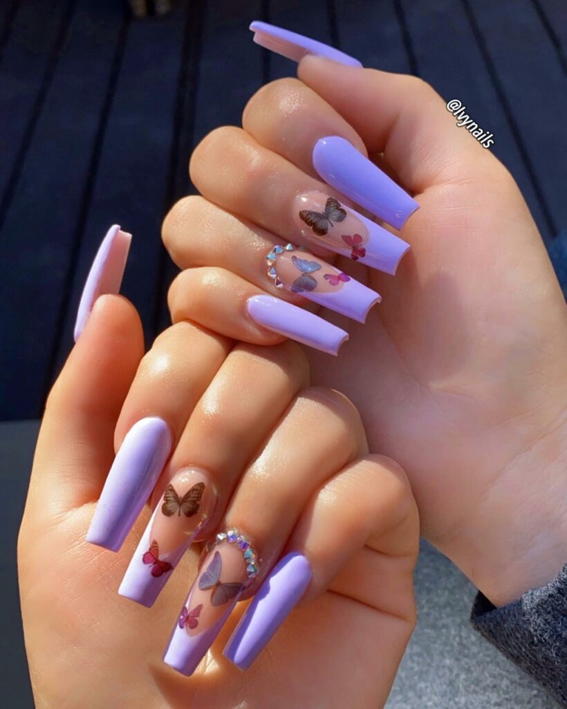 22 Latest Preppy Nail Ideas To Try In 2024! 36 Enchanting Purple Butterfly Preppy Nail Design