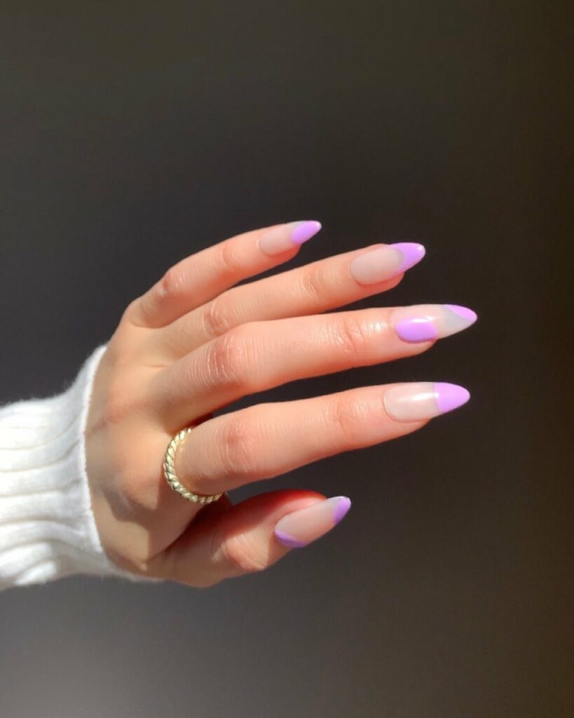 Try in 2024: 39 Latest Short Almond Nail Designs 41 Purple Halo short almond nails