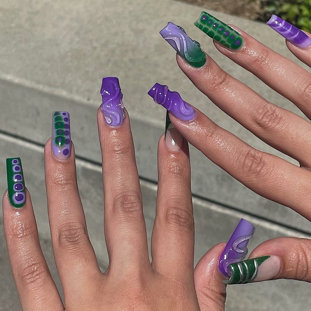 Mesmerizing Galaxy Nail Designs to Try in 2024 π 16 Purple and Green Star Galaxy Nails