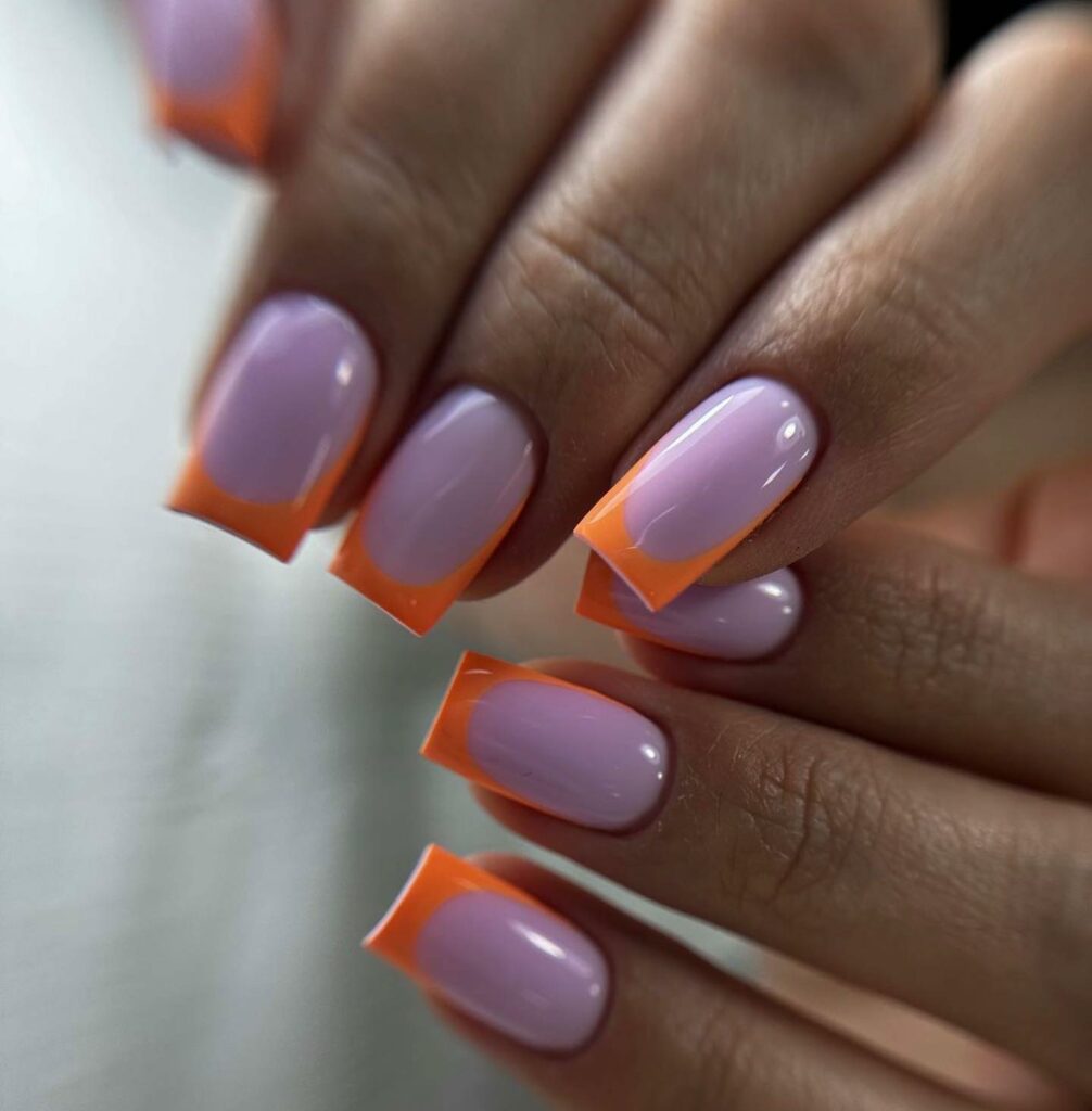 Get Creative with 39 Cute Short Nails Designs for 2024 11 Purple and Orange French Tips