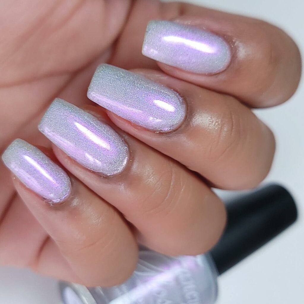 59 White Glitter Nail Designs To Try In 2024! 36 Purple and Silver Shimmer