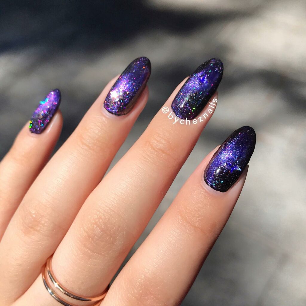 Mesmerizing Galaxy Nail Designs to Try in 2024 π 20 Purple and White Star Galaxy Nails