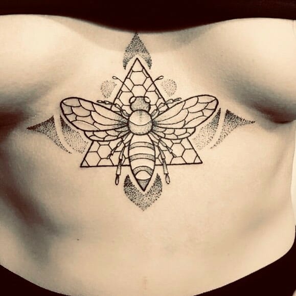 11+ Queen Bee Tattoo Ideas You Have To See To Believe! 20 Queen Bee Line Tattoo With Triangular Honeycomb