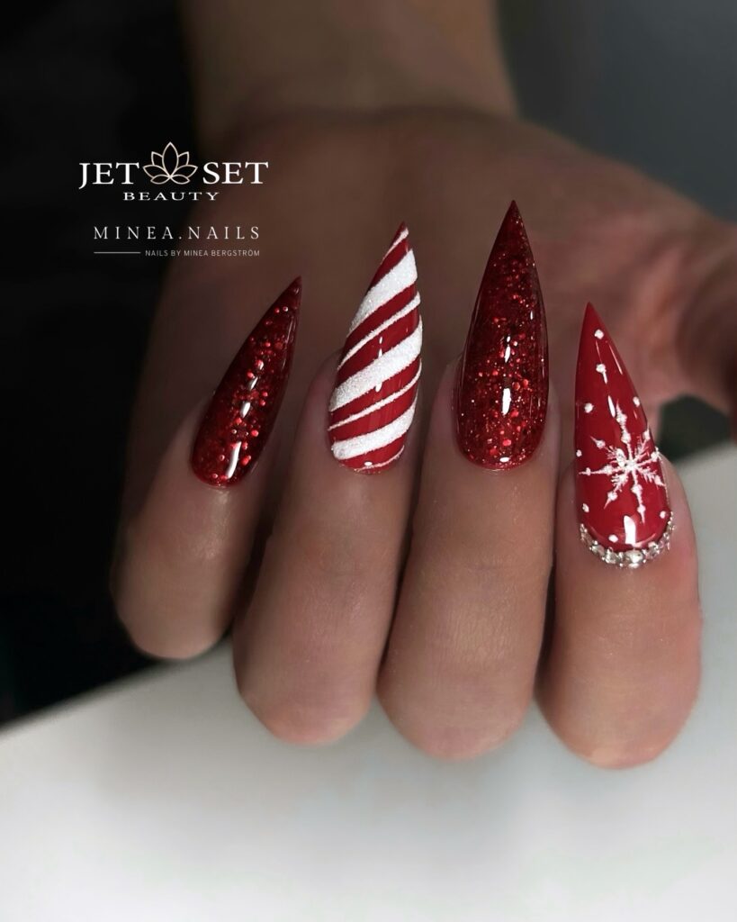 Celebrate with 40 Christmas Statement Nail Designs in 2024 26 Radiant Red Glitter Christmas Nails