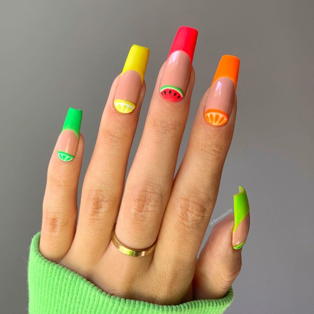 Trendy Half-Moon Nail Designs to Try in 2024 🌙 16 Rainbow Bright nails