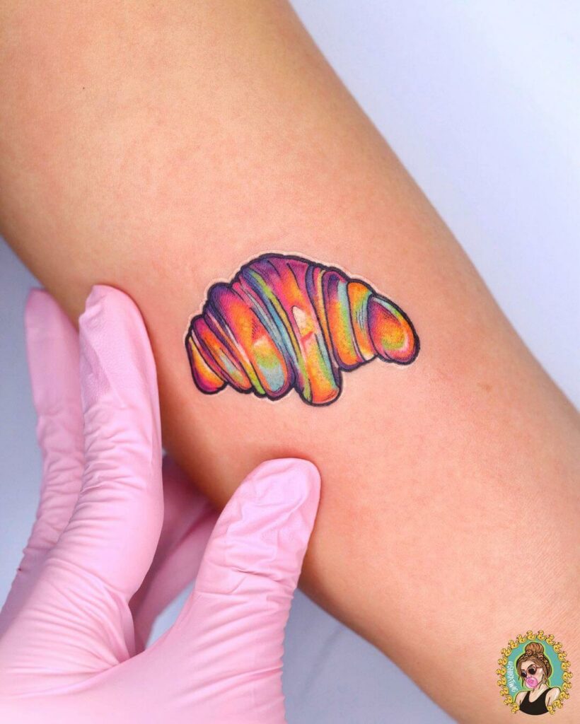11+ Croissant Tattoo Ideas That Will Blow Your Mind! 12 Rainbow Croissant Tattoo