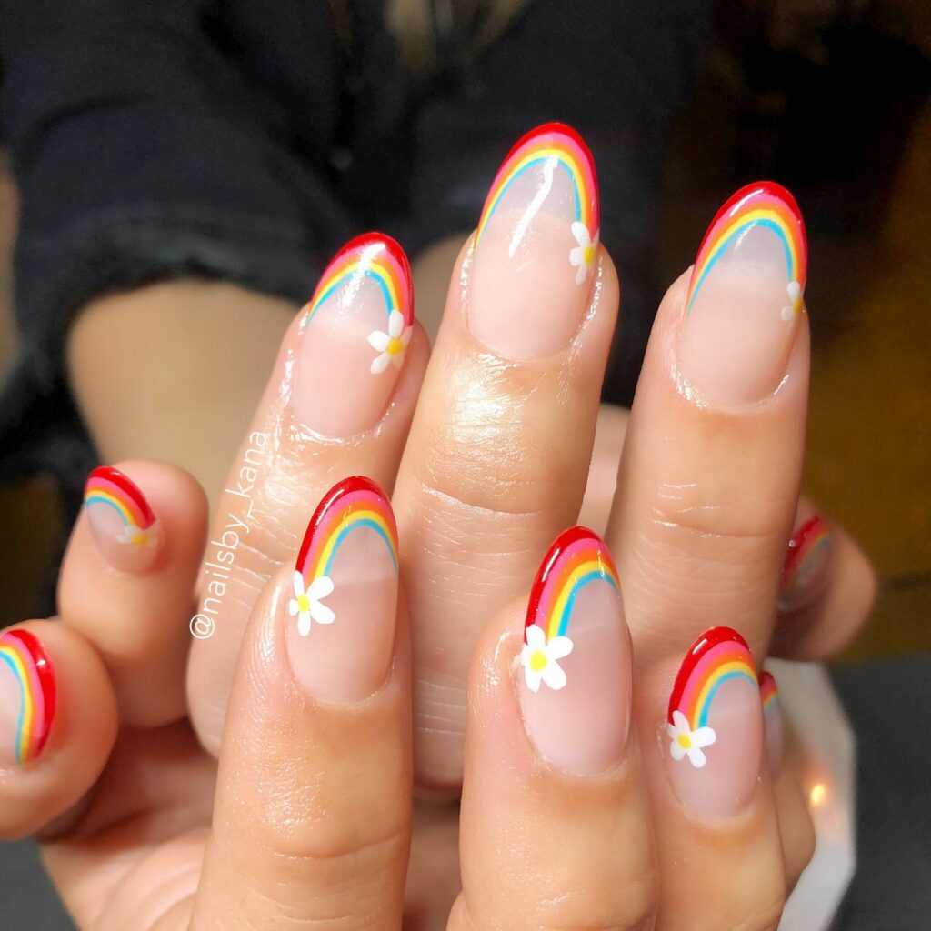 2024's Latest Flower Nail Designs: 29 Designs to Try 20 Rainbow French flower nails