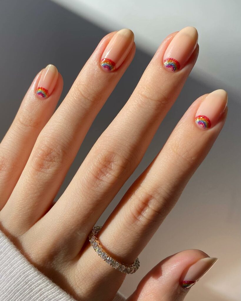 Try Out 40 Simple and Elegant Nail Designs for 2024 21 Rainbow Half-Moons