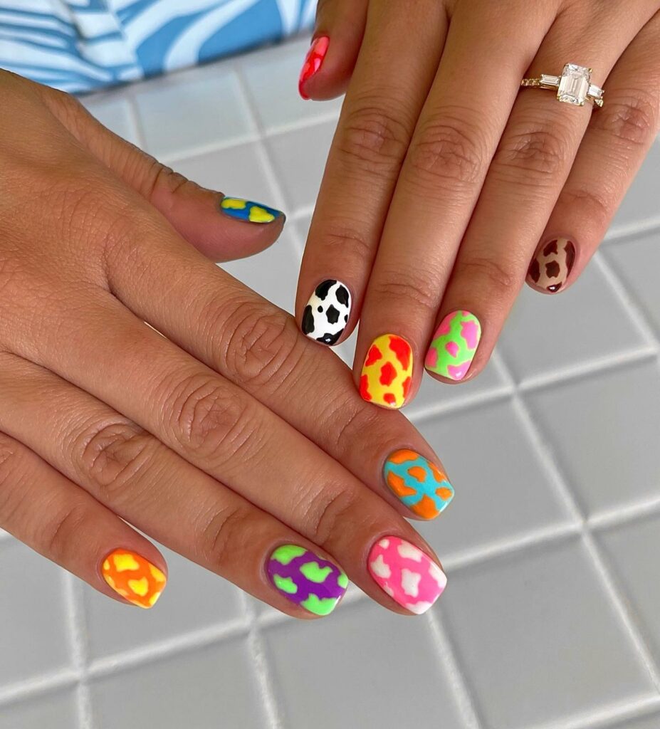 Exciting Birthday Nail Inspirations for 2024 π 26 Rainbow Layers meets Cow Print