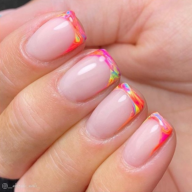 32 Latest Square French Nail Designs To Try In 2024! 26 Rainbow Square French Nails