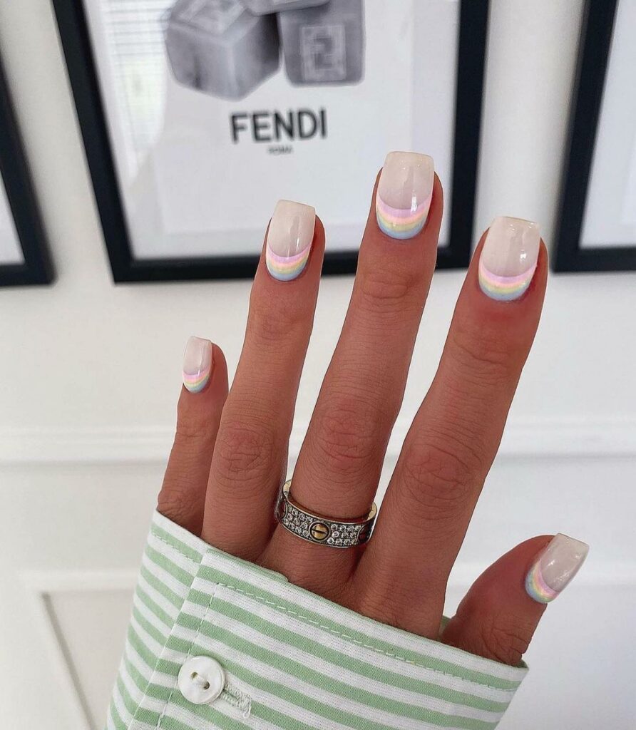 Experiment with 40 Fresh White Tip Nail Ideas for 2024 39 Rainbow and White Tips