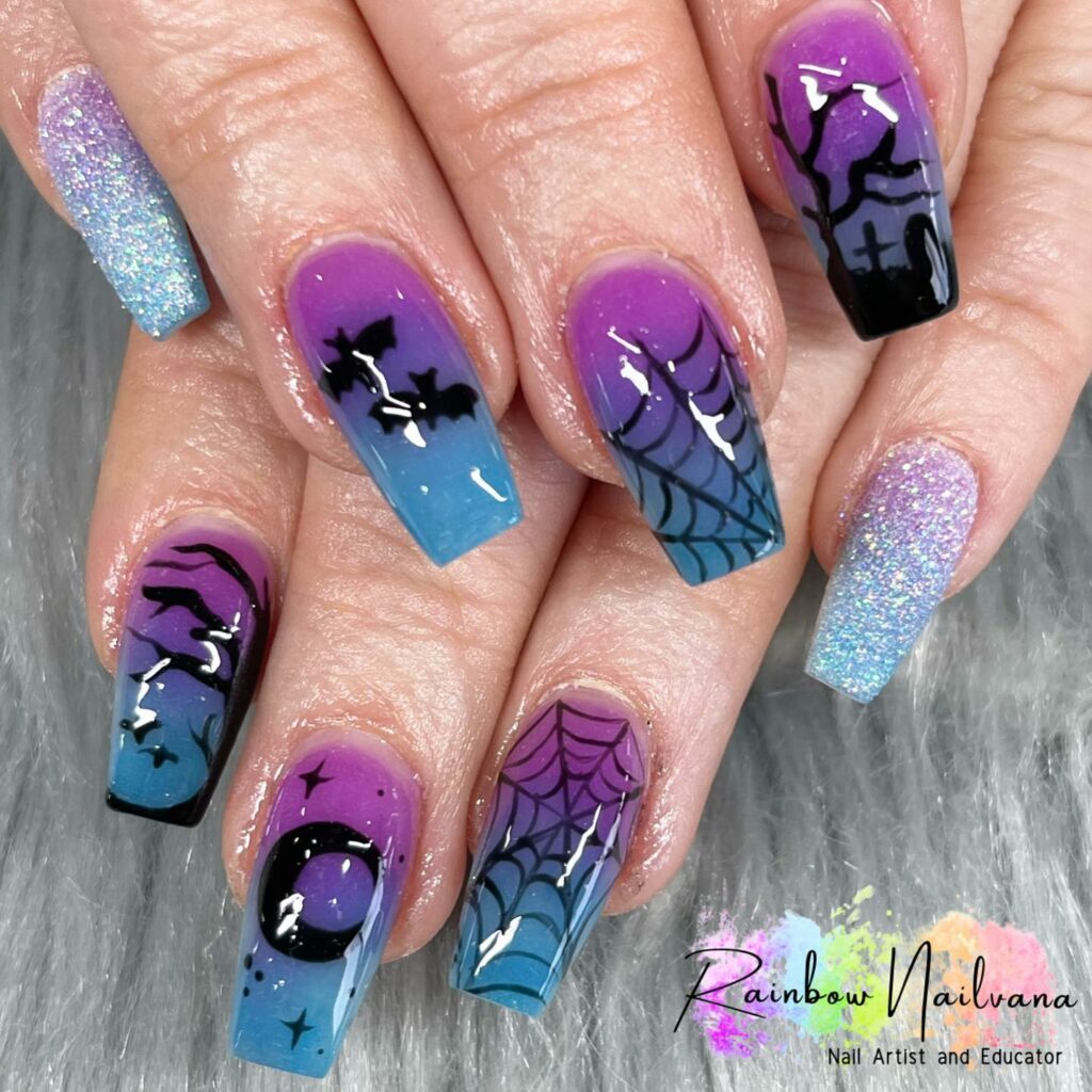 55 Latest Spider Web Nail Designs To Try In 2024! 31 Rainbow spider web nails