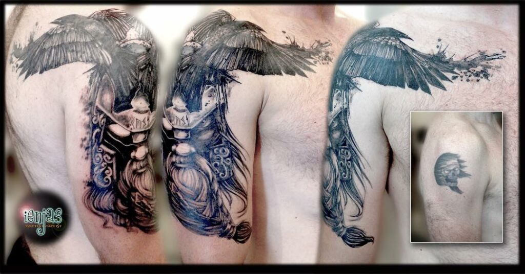 12+ Odins Ravens Tattoo Ideas To Inspire You! 12 Raven On Odins Head Tattoo