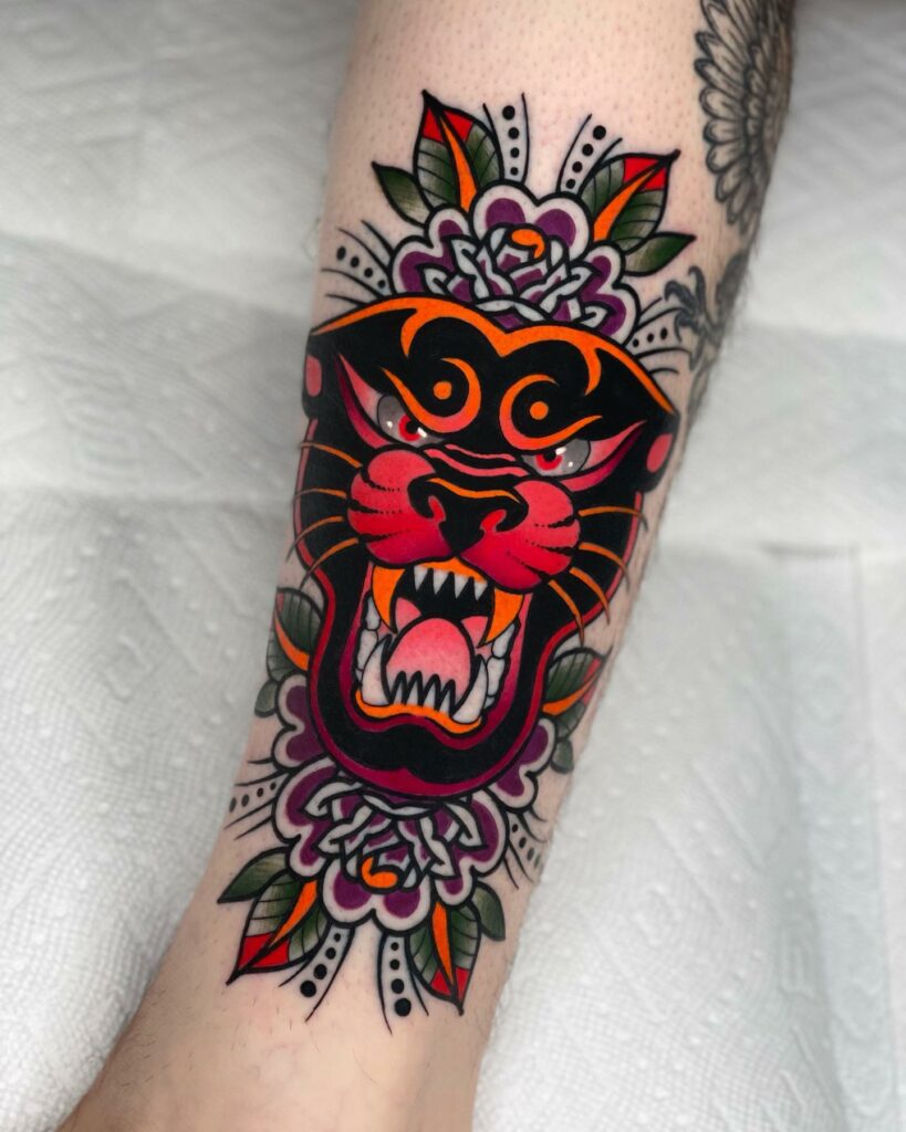 12+ Realistic Black Panther Tattoo Ideas To Inspire You! 15 Realistic Black Panther With Flowers