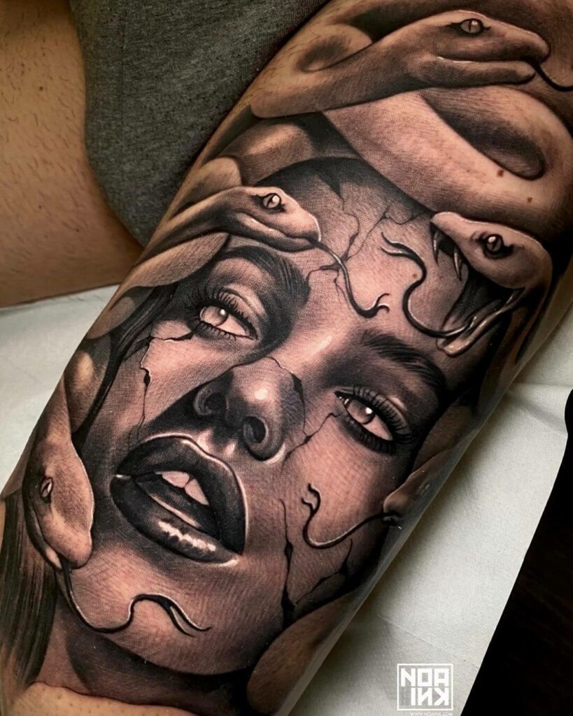 12+ Black And White Realism Tattoo Ideas To Inspire You! 18 Realistic Black and Grey Medusa Tattoo Ideas
