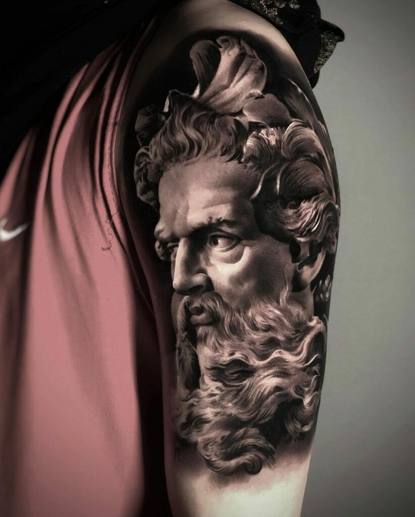 11+ Background Tattoo Shading Ideas To Inspire You! 12 Realistic Statue With Background Tattoo Designs Shading