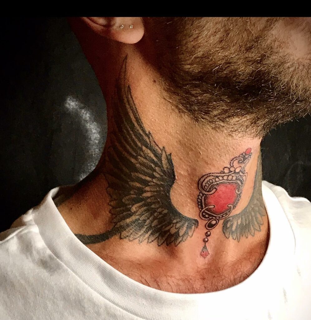 12 Wings Neck Tattoo Ideas for 2024 11 Red And Black Angel Wings Tattoo On The Neck