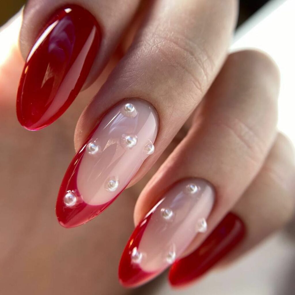 37 Latest Red And Pink Nail Design Ideas To Try In 2024! 21 Red And Pink Nails Adorned with Pearls