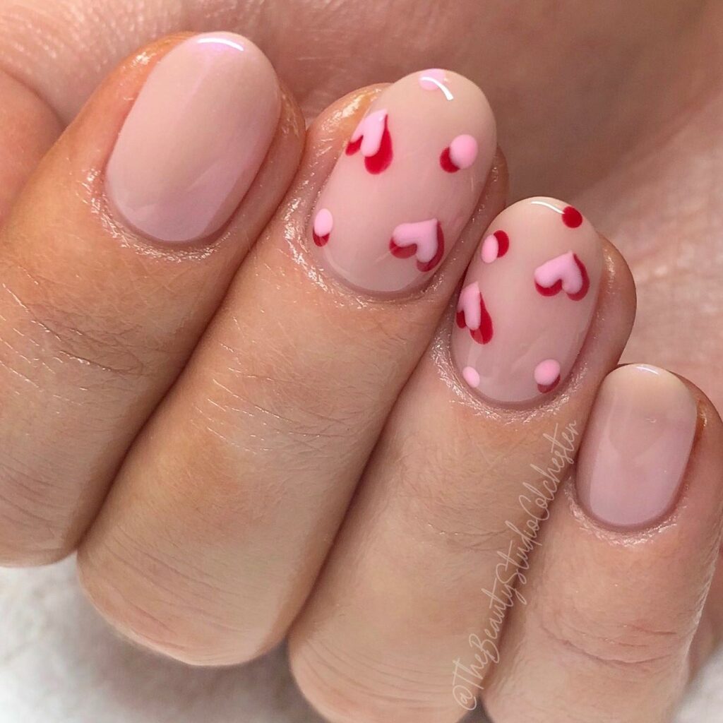 37 Latest Red And Pink Nail Design Ideas To Try In 2024! 27 Short Pink and Red Heart Nails