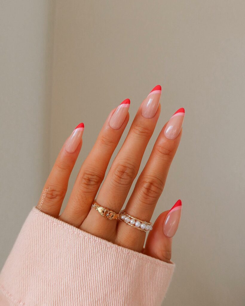 37 Latest Red And Pink Nail Design Ideas To Try In 2024! 17 French Red and Pink Nails with a Modern Flair