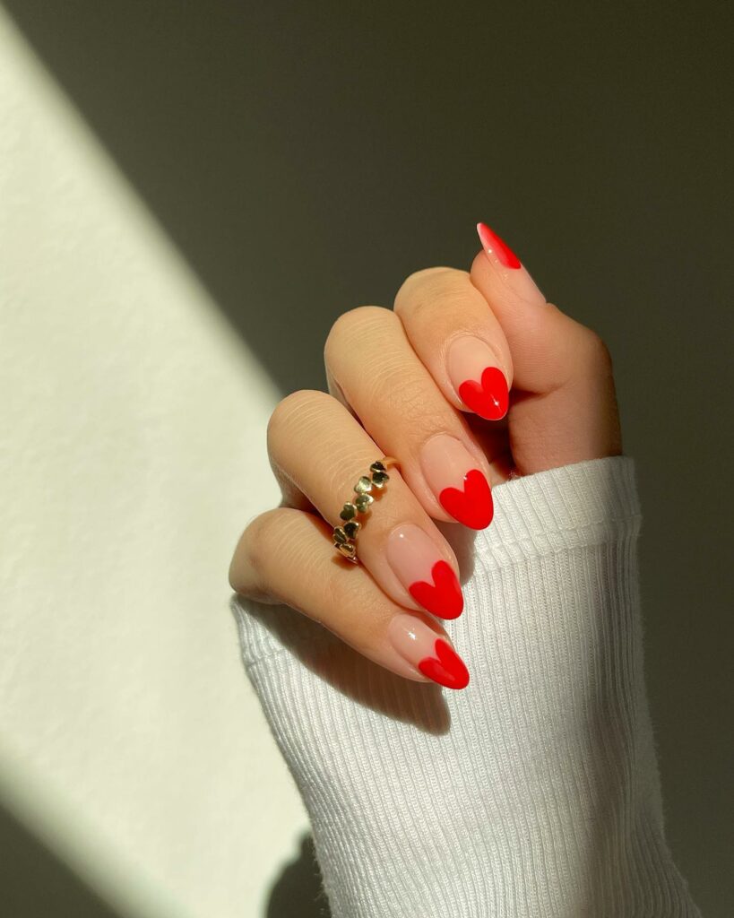 55 Latest Red Nail Ideas To Try In 2024! 33 French Red Heart Nails