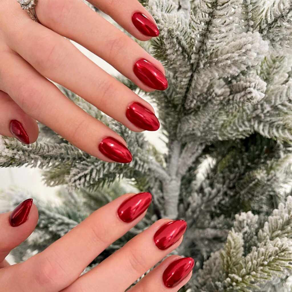 Celebrate with 33 Short Christmas Nail Ideas in 2024 39 Red Chrome Short Christmas Nails