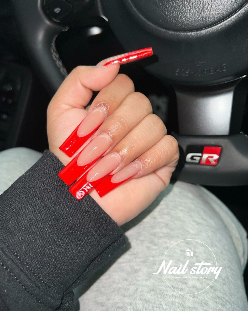 29 Latest Long Square Acrylic Nail Designs To Try In 2024! 35 Vibrant Red Tips on Square Acrylic Nails
