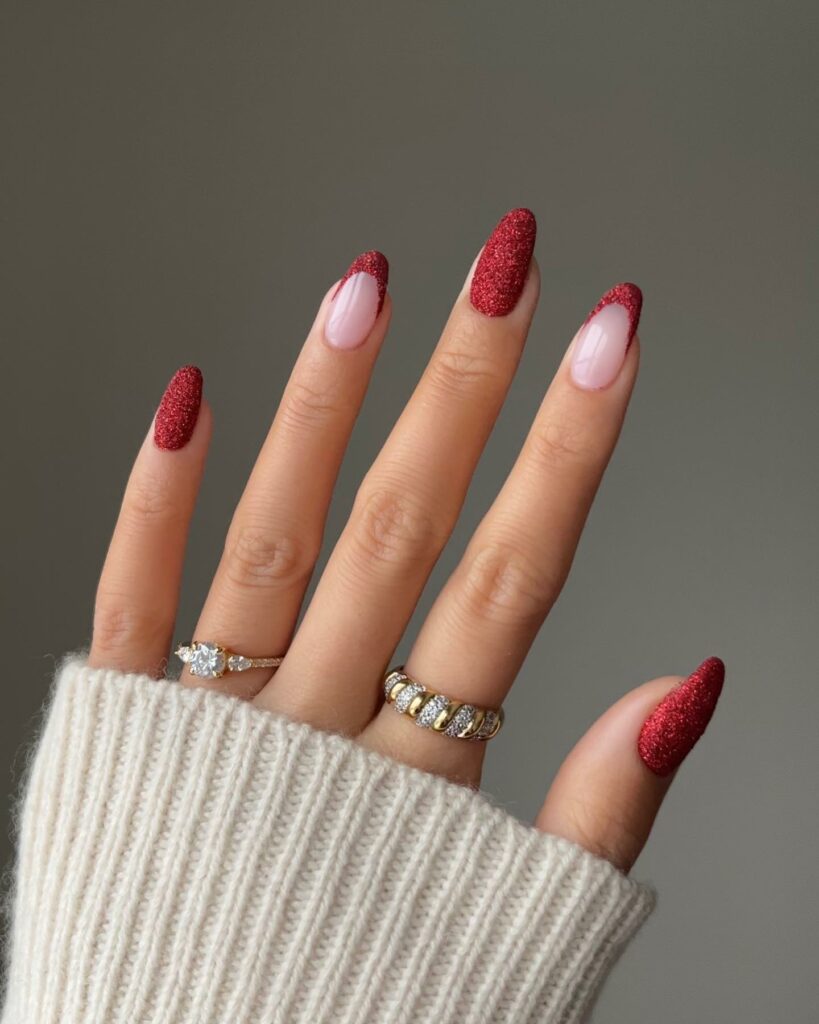 Celebrate with 33 Short Christmas Nail Ideas in 2024 19 Red Glitter Short Christmas Nails