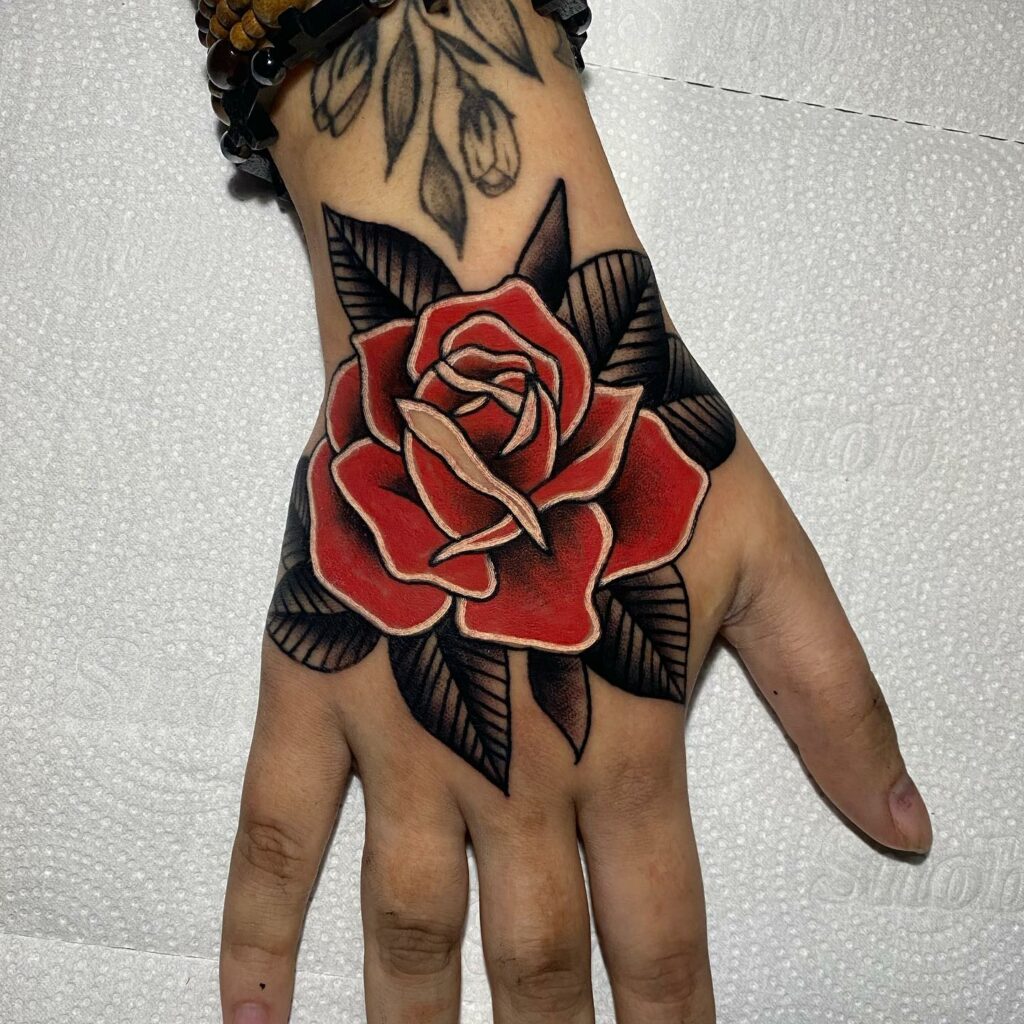 11+ Realistic Rose Tattoo Stencil Ideas That Will Blow Your Mind! 14 Red Ink Rose Tattoo Stencil For Hand