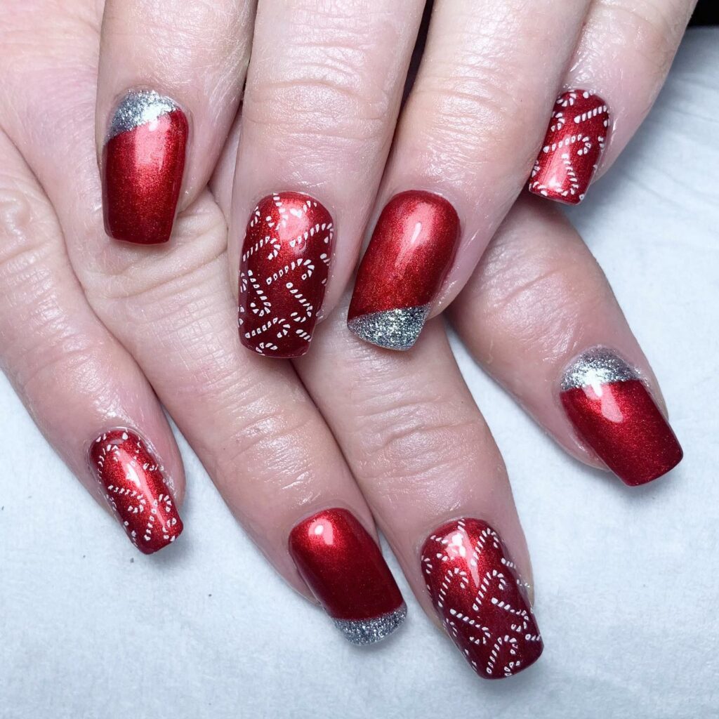 20 Latest Red And Silver Nail Ideas For 2024 24 Red Nails with a Silver Sparkle Nails