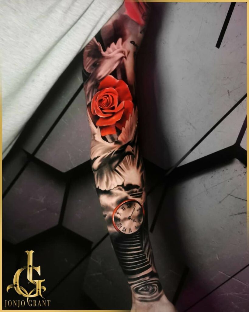 12+ Clock Flower Tattoo Ideas To Inspire You! 19 Red Notice Clock Flower Tattoo