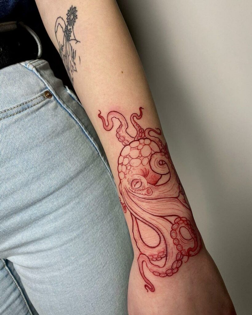 11+ Octopus Back Tattoo Ideas That'll Blow Your Mind! 13 Red Octopus Tattoo