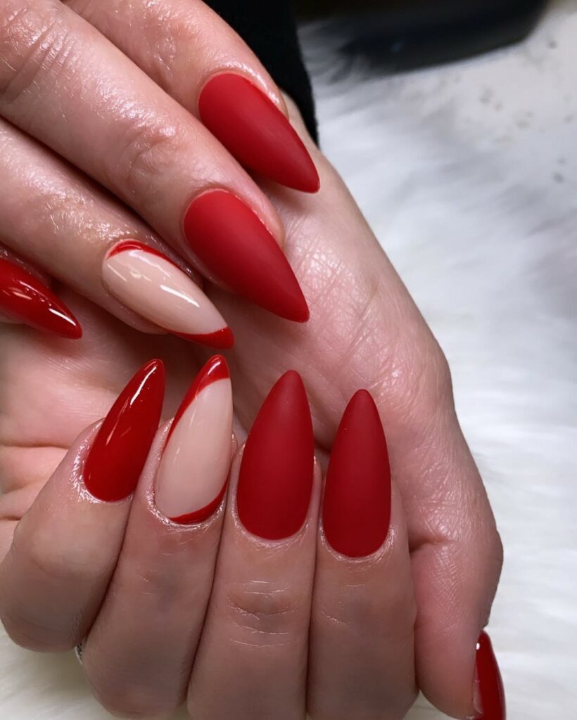 35 Latest Short Stiletto Nail Ideas to Try in 2024! 24 Matte Red Short Stiletto Nails