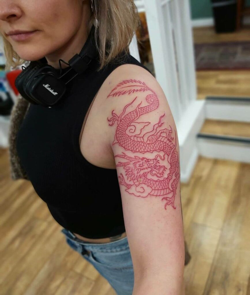 11+ Chinese Dragon Tattoo Arm Ideas That Will Blow Your Mind! 15 Red Outline Dragon Tattoos