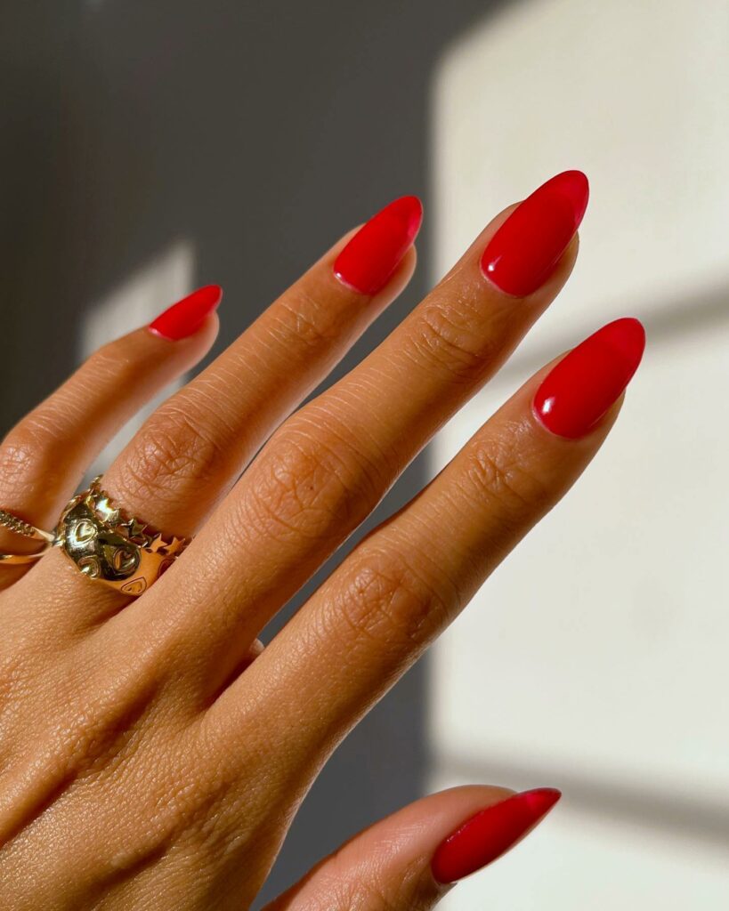 55 Latest Red Nail Ideas To Try In 2024! 38 Glossy Clear Red Nails