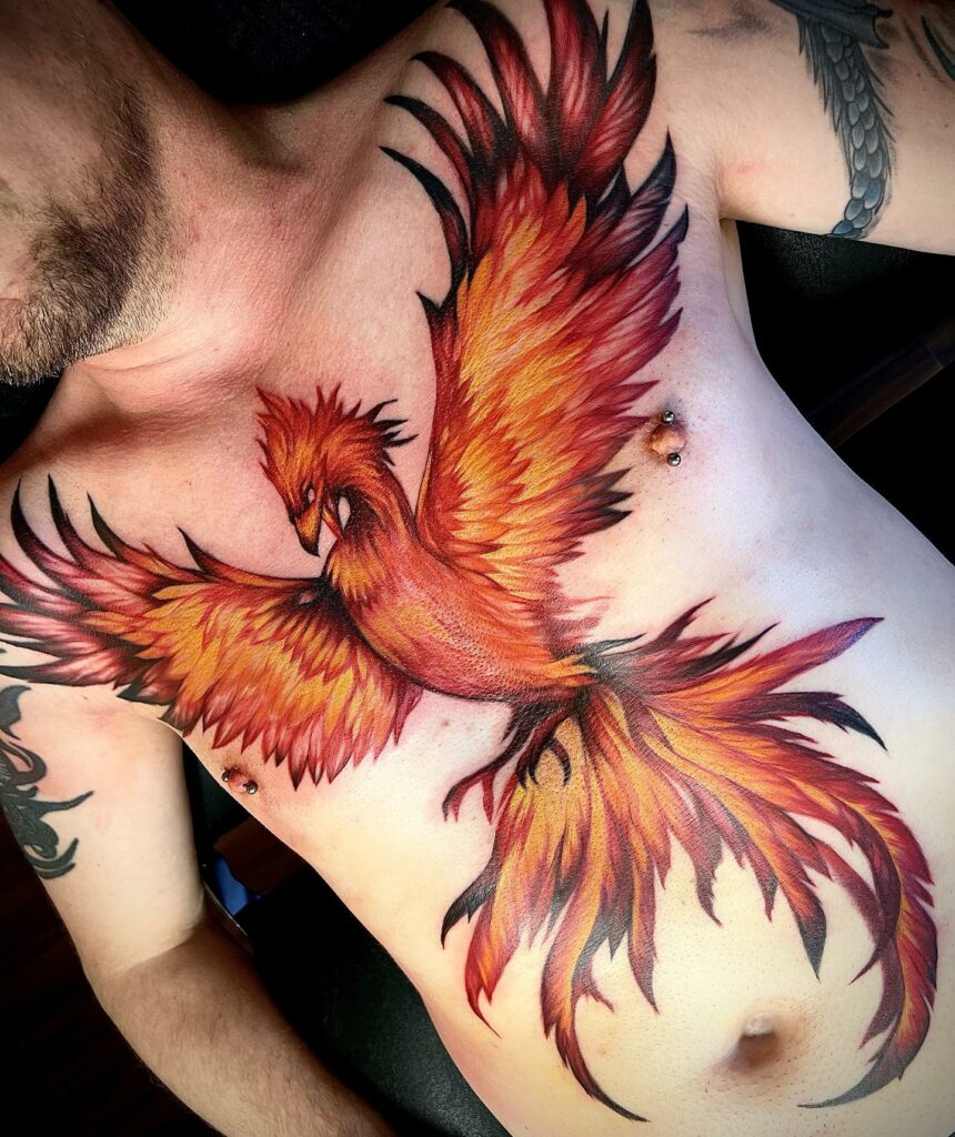 17+ Chest Piece Tattoo Ideas That Will Blow Your Mind! 18 Red Phoenix Chest Tattoo