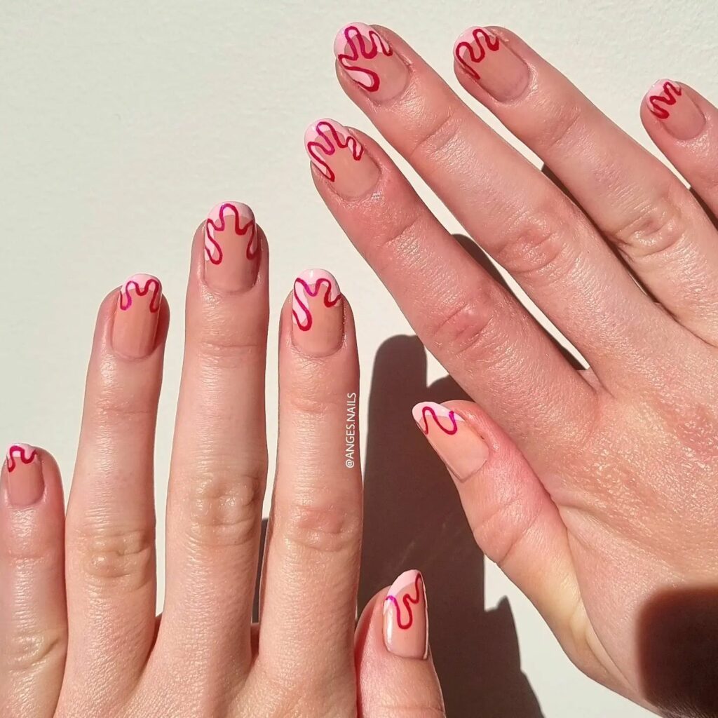 Get Creative with 39 Cute Short Nails Designs for 2024 38 Red Squiggle short Nails