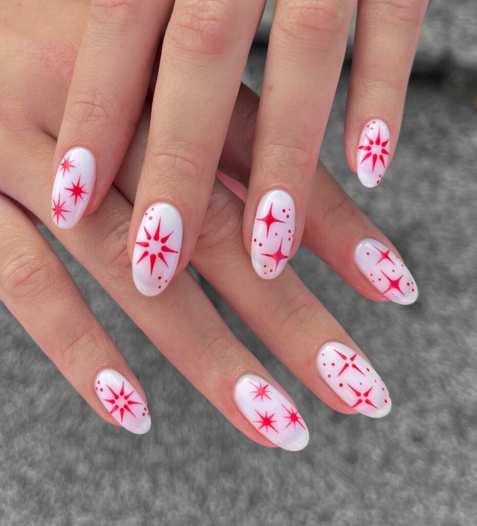 44 Latest White Nail Ideas To Try In 2024! 49 Red Stars on White Nails