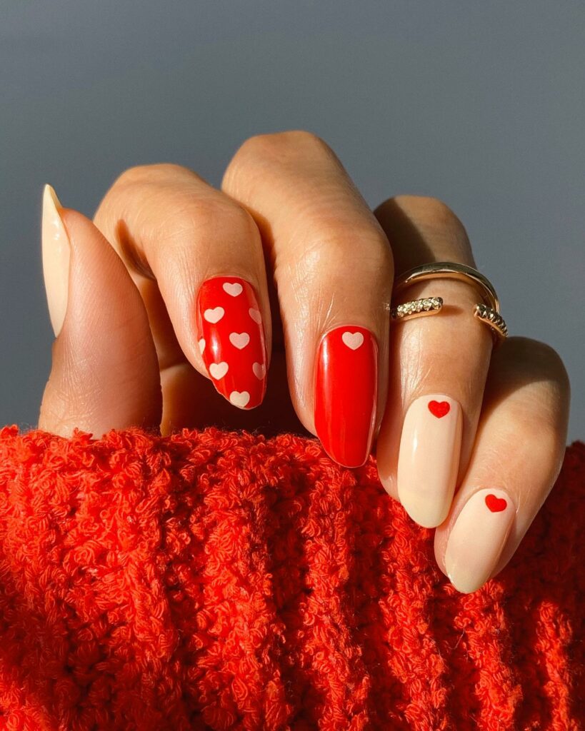 Everything You Need to Know About the Red Nail Theory! 15 Almond Red Nails with Heart Motifs